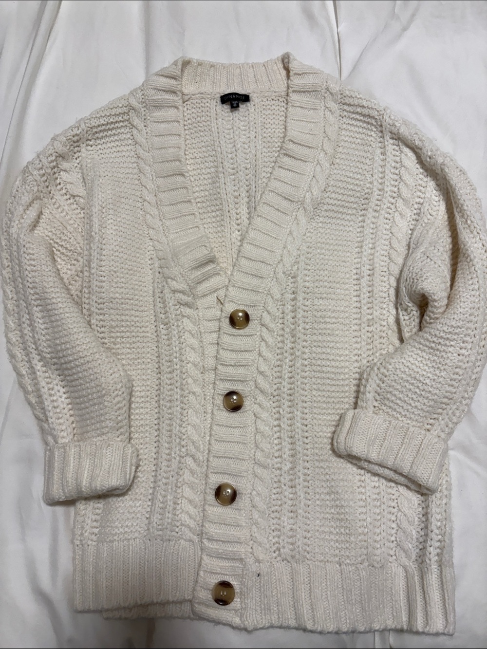 Dynamite Ivory Oversized Cable Knit Cardigan